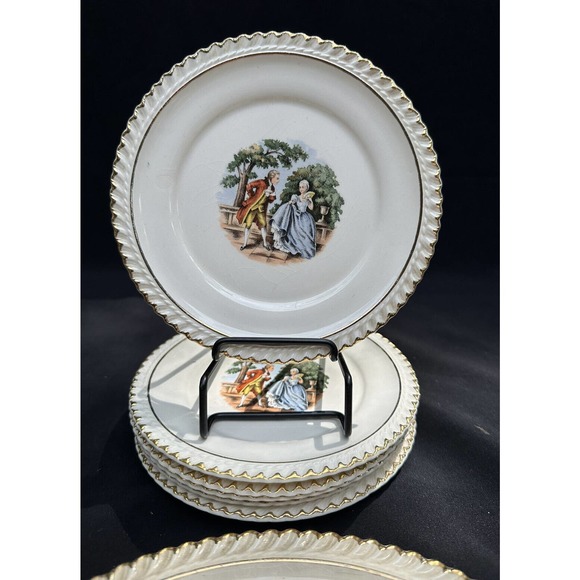 Vintage Harker Pottery Co. gold trimmed 22 kt Scallop edge Dessert Plates S37 - Picture 2 of 11